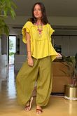 Made in Italy Sandbar Linen Blend Square Neck Smock Bamboo